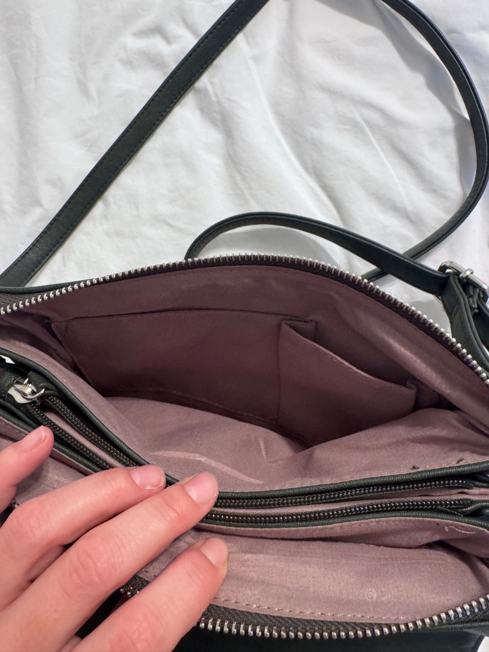 Amelie Galanti Purse. Dark Green Crossbody Bag. - Picture 7 of 9